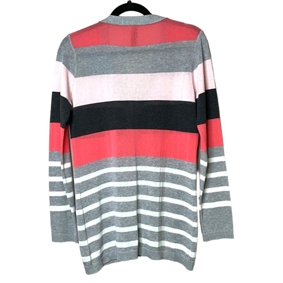 MARC CAIN Linen Button Front Cardigan Stripe Long Sleeve Vee Neck US Sz S - Picture 4 of 9